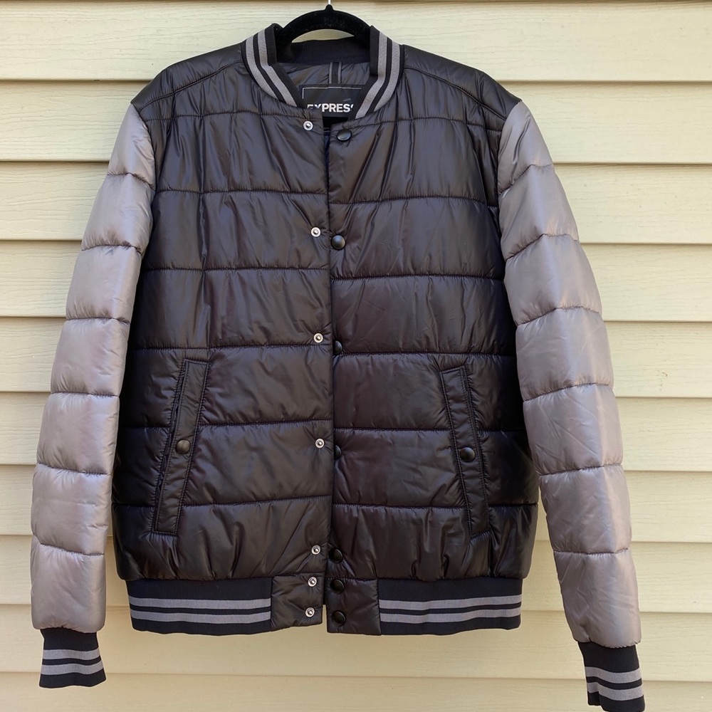 Express Black and Gray Puffer Jacket